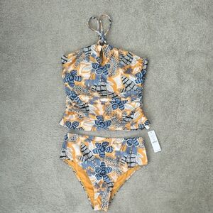 White House Black Market Floral Tankini - Yellow and Blue
